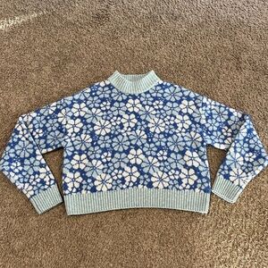 Zara Girls Floral Jacquard Wool Blend Knit Sweater